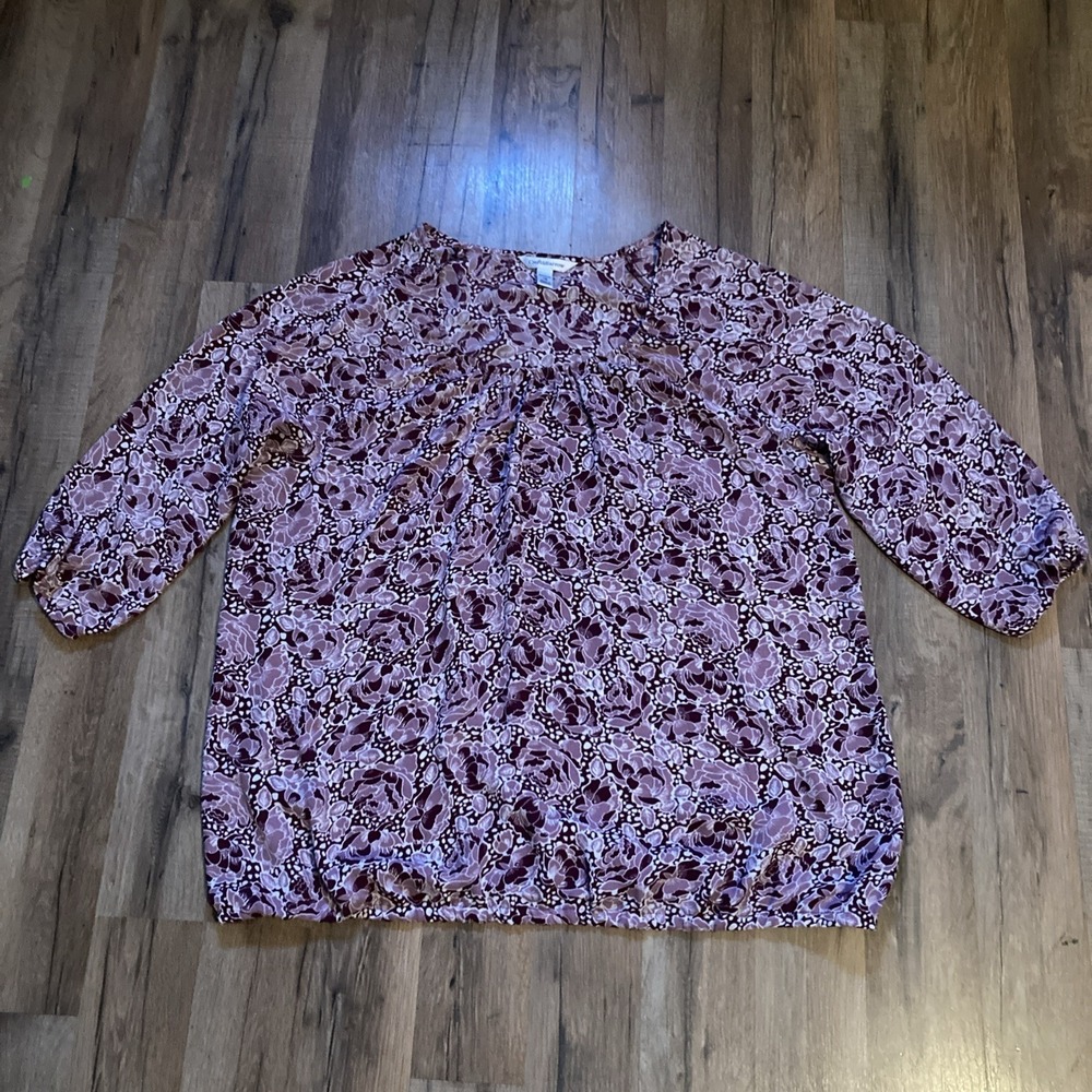 Croft & Barrow Women's 1X Purple Floral 3/4 Sleeve Tunic Boho Flowy Pattern Plus